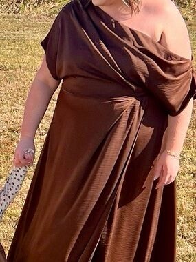 ASOS Brown One-Shoulder Maxi Dress